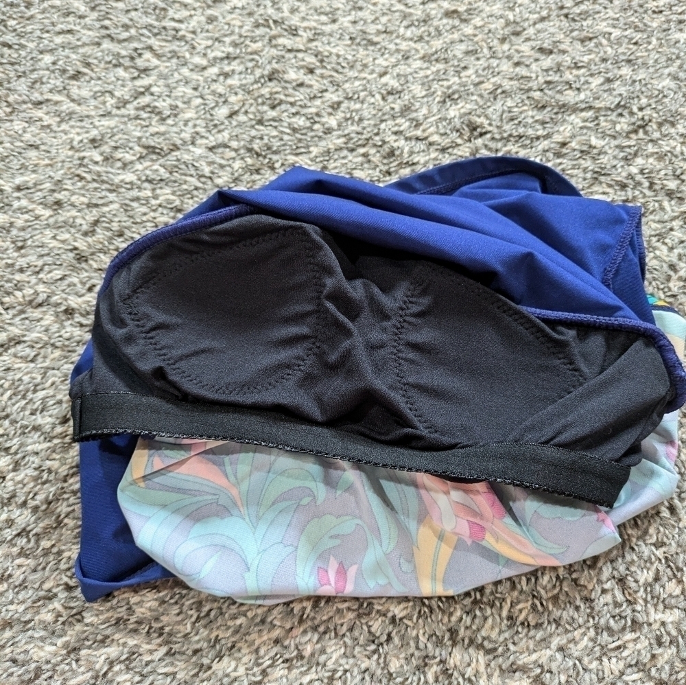 NWT Trina Turk India Garden blue high tie neck reversible tankini bikini top 2 - Picture 10 of 11